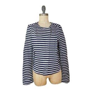 Ann Taylor LOFT Size 6  Striped Navy Blue Off white Knit Cotton Jacket Career